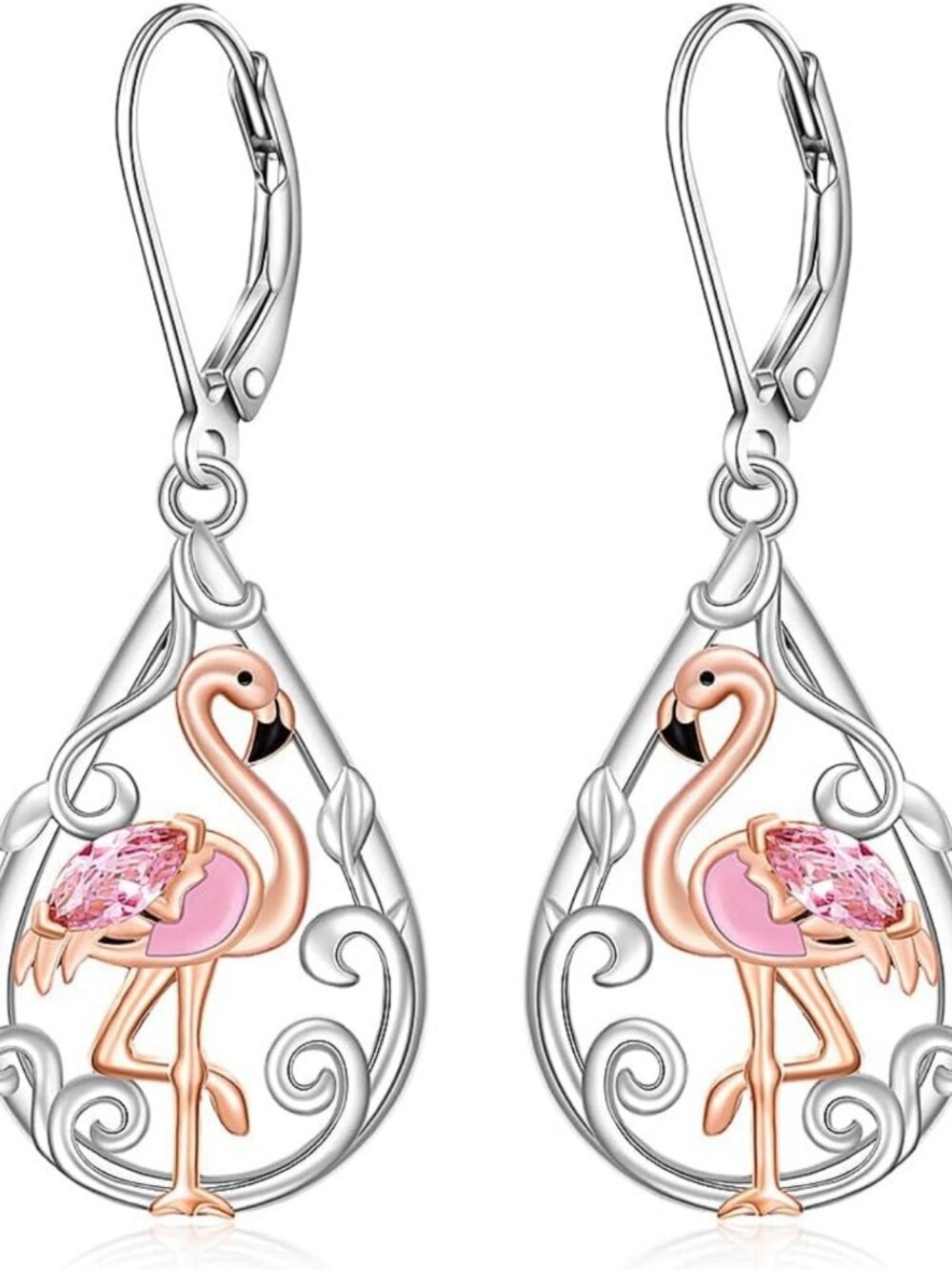 Chic Pink Flamingo Dangle Earrings for Women - Sterling Silver Jewelry Gift
